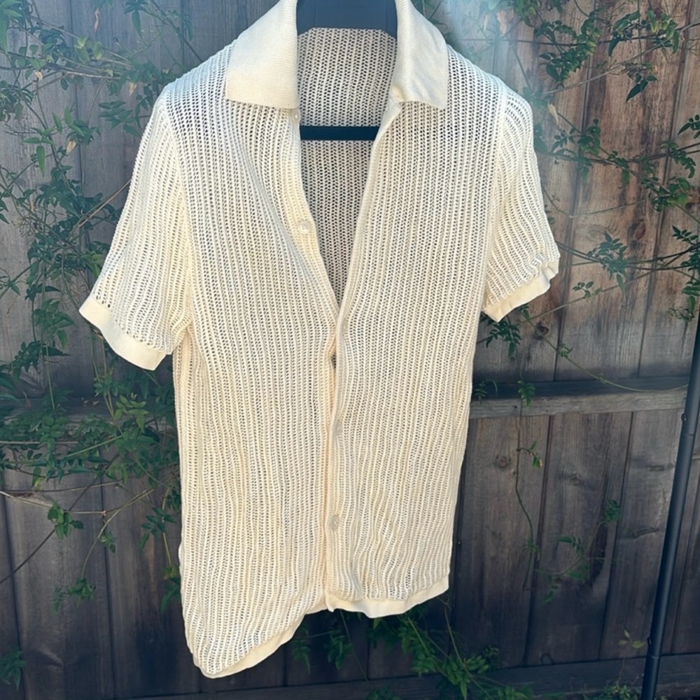 SUITSUPPPLY Off-white crochet polo full placket size medium